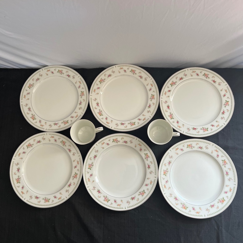 Abingdon Fine Porcelain China Japan Floral 10.5 Dinner Plates 6 & 2 Cups Set 8pc